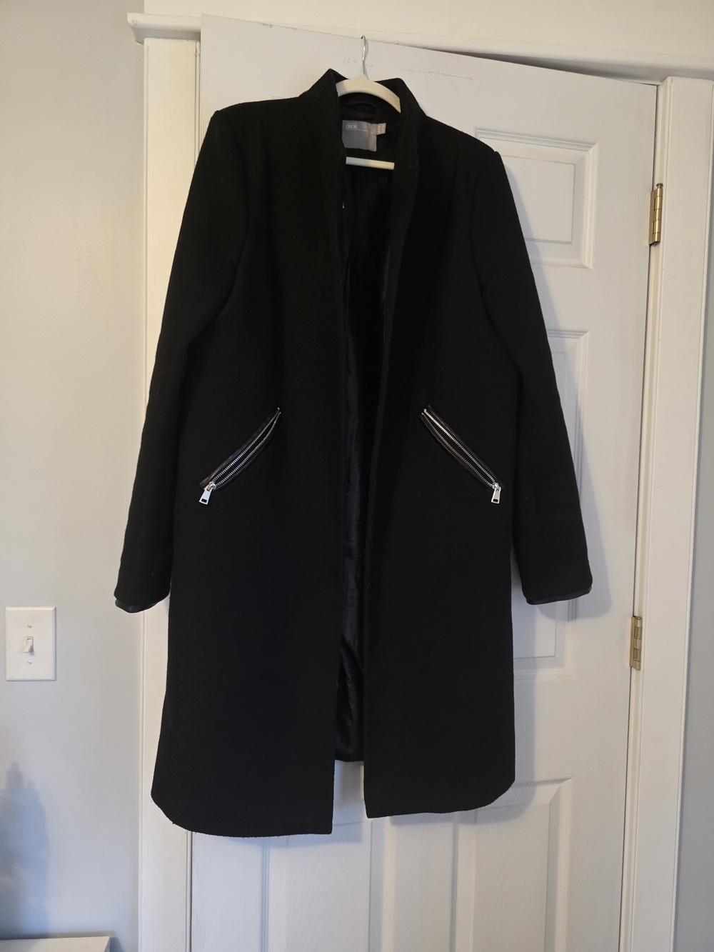 ASOS Black Long Pea Coat with Zipper Pockets
